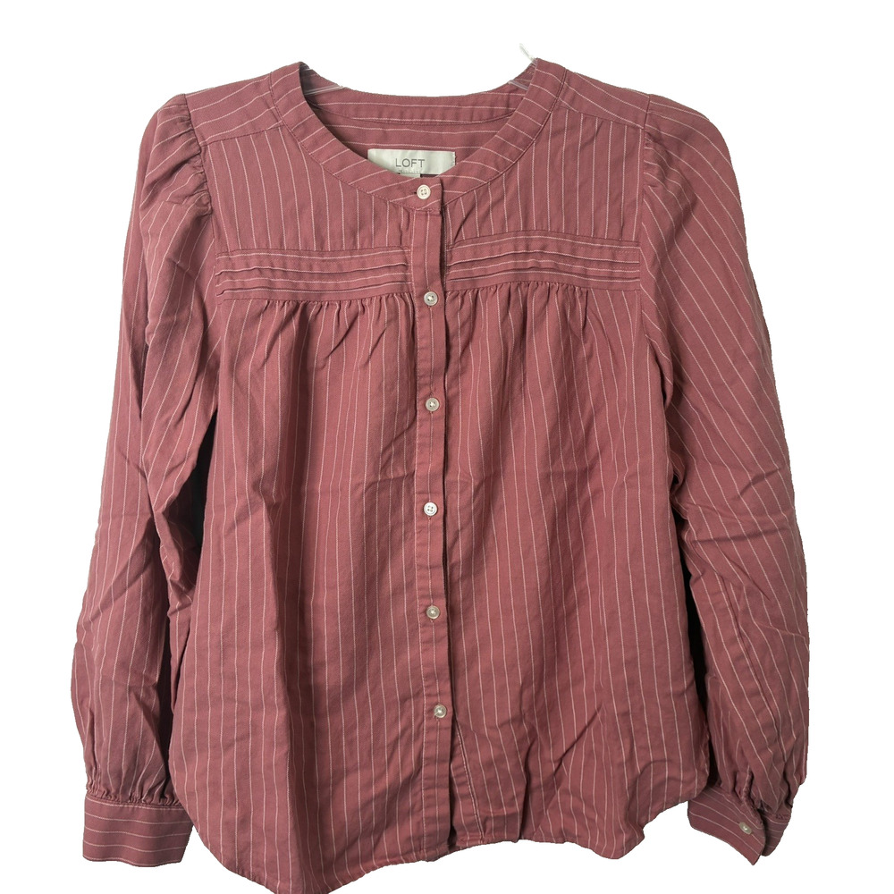 Ann Taylor Loft Women's Pink Pin-Striped Long Sleeve Button-Front Blouse Size XS
